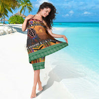 Kenya Safari Christmas Sarong Black Santa Riding Cape Buffalo - Heri ya Krismasi - Wonder Print Shop