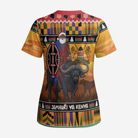Kenya Safari Christmas Scrub Top Black Santa Riding Cape Buffalo - Heri ya Krismasi - Wonder Print Shop