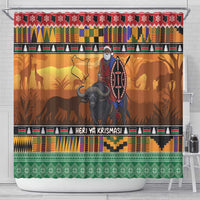 Kenya Safari Christmas Shower Curtain Black Santa Riding Cape Buffalo - Heri ya Krismasi - Wonder Print Shop