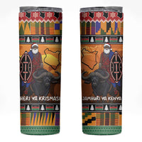 Kenya Safari Christmas Skinny Tumbler Black Santa Riding Cape Buffalo - Heri ya Krismasi - Wonder Print Shop