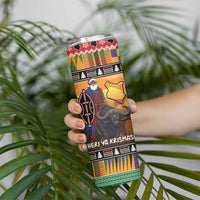 Kenya Safari Christmas Skinny Tumbler Black Santa Riding Cape Buffalo - Heri ya Krismasi - Wonder Print Shop