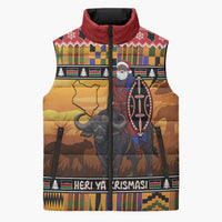 Kenya Safari Christmas Sleeveless Puffer Jacket Black Santa Riding Cape Buffalo - Heri ya Krismasi - Wonder Print Shop