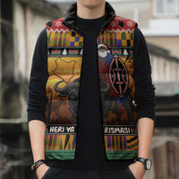 Kenya Safari Christmas Sleeveless Puffer Jacket Black Santa Riding Cape Buffalo - Heri ya Krismasi - Wonder Print Shop