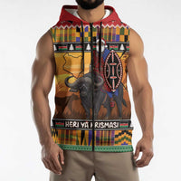 Kenya Safari Christmas Sleeveless Zip Hoodie Black Santa Riding Cape Buffalo - Heri ya Krismasi - Wonder Print Shop
