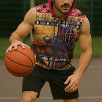 Kenya Safari Christmas Sleeveless Zip Hoodie Black Santa Riding Cape Buffalo - Heri ya Krismasi - Wonder Print Shop