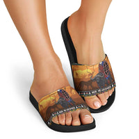Kenya Safari Christmas Slide Sandals Black Santa Riding Cape Buffalo - Heri ya Krismasi - Wonder Print Shop