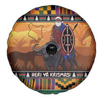 Kenya Safari Christmas Spare Tire Cover Black Santa Riding Cape Buffalo - Heri ya Krismasi - Wonder Print Shop