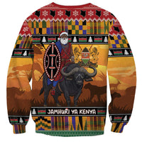 Kenya Safari Christmas Sweatshirt Black Santa Riding Cape Buffalo - Heri ya Krismasi - Wonder Print Shop