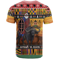 Kenya Safari Christmas T Shirt Black Santa Riding Cape Buffalo - Heri ya Krismasi - Wonder Print Shop