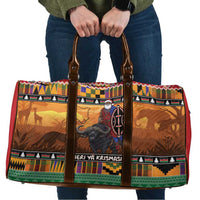 Kenya Safari Christmas Travel Bag Black Santa Riding Cape Buffalo - Heri ya Krismasi - Wonder Print Shop