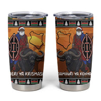 Kenya Safari Christmas Tumbler Cup Black Santa Riding Cape Buffalo - Heri ya Krismasi - Wonder Print Shop