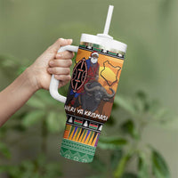 Kenya Safari Christmas Tumbler With Handle Black Santa Riding Cape Buffalo - Heri ya Krismasi - Wonder Print Shop