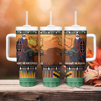Kenya Safari Christmas Tumbler With Handle Black Santa Riding Cape Buffalo - Heri ya Krismasi - Wonder Print Shop