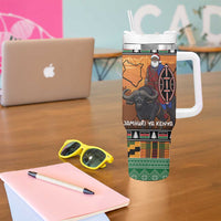 Kenya Safari Christmas Tumbler With Handle Black Santa Riding Cape Buffalo - Heri ya Krismasi - Wonder Print Shop