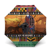 Kenya Safari Christmas Umbrella Black Santa Riding Cape Buffalo - Heri ya Krismasi - Wonder Print Shop