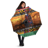 Kenya Safari Christmas Umbrella Black Santa Riding Cape Buffalo - Heri ya Krismasi - Wonder Print Shop