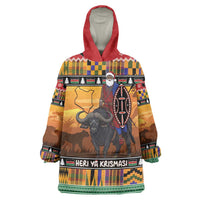 Kenya Safari Christmas Wearable Blanket Hoodie Black Santa Riding Cape Buffalo - Heri ya Krismasi - Wonder Print Shop