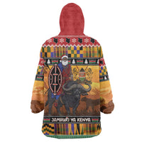 Kenya Safari Christmas Wearable Blanket Hoodie Black Santa Riding Cape Buffalo - Heri ya Krismasi - Wonder Print Shop