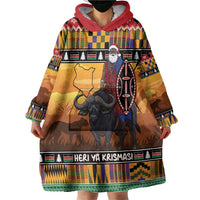 Kenya Safari Christmas Wearable Blanket Hoodie Black Santa Riding Cape Buffalo - Heri ya Krismasi - Wonder Print Shop