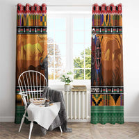 Kenya Safari Christmas Window Curtain Black Santa Riding Cape Buffalo - Heri ya Krismasi - Wonder Print Shop