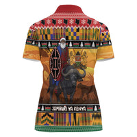 Kenya Safari Christmas Women Polo Shirt Black Santa Riding Cape Buffalo - Heri ya Krismasi - Wonder Print Shop