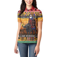 Kenya Safari Christmas Women Polo Shirt Black Santa Riding Cape Buffalo - Heri ya Krismasi - Wonder Print Shop