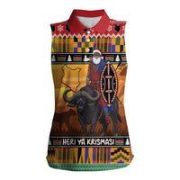 Kenya Safari Christmas Women Sleeveless Polo Shirt Black Santa Riding Cape Buffalo - Heri ya Krismasi - Wonder Print Shop