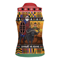 Kenya Safari Christmas Women Sleeveless Polo Shirt Black Santa Riding Cape Buffalo - Heri ya Krismasi - Wonder Print Shop