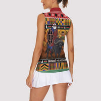 Kenya Safari Christmas Women Sleeveless Polo Shirt Black Santa Riding Cape Buffalo - Heri ya Krismasi - Wonder Print Shop