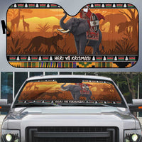 Kenya Safari Christmas Auto Sun Shade Black Santa Riding Elephant - Heri ya Krismasi - Wonder Print Shop
