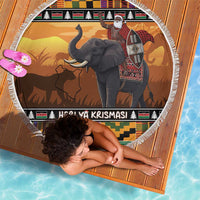 Kenya Safari Christmas Beach Blanket Black Santa Riding Elephant - Heri ya Krismasi - Wonder Print Shop
