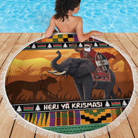 Kenya Safari Christmas Beach Blanket Black Santa Riding Elephant - Heri ya Krismasi - Wonder Print Shop