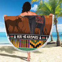 Kenya Safari Christmas Beach Blanket Black Santa Riding Elephant - Heri ya Krismasi - Wonder Print Shop