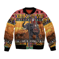 Kenya Safari Christmas Bomber Jacket Black Santa Riding Elephant - Heri ya Krismasi - Wonder Print Shop