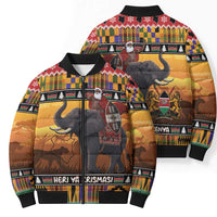 Kenya Safari Christmas Bomber Puffer Jacket Black Santa Riding Elephant - Heri ya Krismasi - Wonder Print Shop