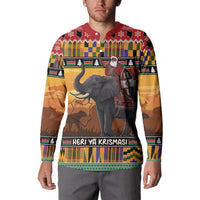 Kenya Safari Christmas Button Sweatshirt Black Santa Riding Elephant - Heri ya Krismasi - Wonder Print Shop