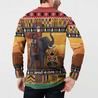 Kenya Safari Christmas Button Sweatshirt Black Santa Riding Elephant - Heri ya Krismasi - Wonder Print Shop