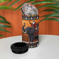 Kenya Safari Christmas 4 in 1 Can Cooler Tumbler Black Santa Riding Elephant - Heri ya Krismasi - Wonder Print Shop