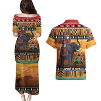 Kenya Safari Christmas Couples Matching Puletasi and Hawaiian Shirt Black Santa Riding Elephant - Heri ya Krismasi - Wonder Print Shop