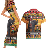 Kenya Safari Christmas Couples Matching Short Sleeve Bodycon Dress and Hawaiian Shirt Black Santa Riding Elephant - Heri ya Krismasi - Wonder Print Shop
