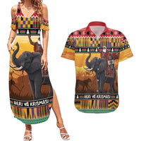 Kenya Safari Christmas Couples Matching Summer Maxi Dress and Hawaiian Shirt Black Santa Riding Elephant - Heri ya Krismasi - Wonder Print Shop