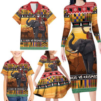 Kenya Safari Christmas Family Matching Long Sleeve Bodycon Dress and Hawaiian Shirt Black Santa Riding Elephant - Heri ya Krismasi - Wonder Print Shop