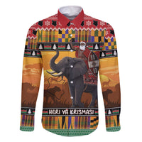 Kenya Safari Christmas Family Matching Off The Shoulder Long Sleeve Dress and Hawaiian Shirt Black Santa Riding Elephant - Heri ya Krismasi - Wonder Print Shop