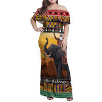 Kenya Safari Christmas Family Matching Off Shoulder Maxi Dress and Hawaiian Shirt Black Santa Riding Elephant - Heri ya Krismasi - Wonder Print Shop