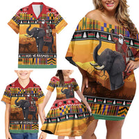 Kenya Safari Christmas Family Matching Off Shoulder Short Dress and Hawaiian Shirt Black Santa Riding Elephant - Heri ya Krismasi - Wonder Print Shop