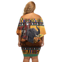 Kenya Safari Christmas Family Matching Off Shoulder Short Dress and Hawaiian Shirt Black Santa Riding Elephant - Heri ya Krismasi - Wonder Print Shop