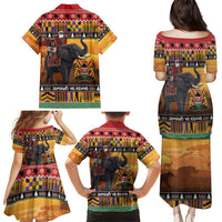 Kenya Safari Christmas Family Matching Puletasi and Hawaiian Shirt Black Santa Riding Elephant - Heri ya Krismasi - Wonder Print Shop