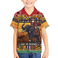 Kenya Safari Christmas Family Matching Short Sleeve Bodycon Dress and Hawaiian Shirt Black Santa Riding Elephant - Heri ya Krismasi - Wonder Print Shop