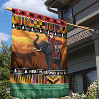 Kenya Safari Christmas Garden Flag Black Santa Riding Elephant - Heri ya Krismasi - Wonder Print Shop