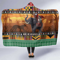 Kenya Safari Christmas Hooded Blanket Black Santa Riding Elephant - Heri ya Krismasi - Wonder Print Shop